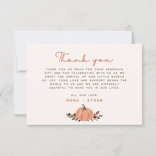 Carte De Remerciements Little Pumpkin Fall Wildflower Pattern Baby Shower (Devant)
