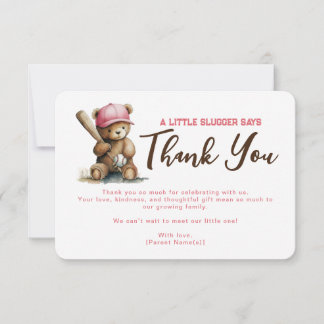 Carte De Remerciements Little Slugger Teddy Bear Baseball Boy Baby Shower