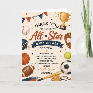 Carte De Remerciements Little Star Baby Shower Sports Football Baseball