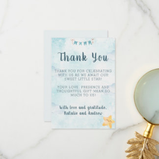 Carte De Remerciements Little Star Blue Sky Watercolor Baby Shower