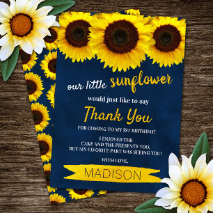 Carte De Remerciements Little Sunflower Navy Blue Anniversaire