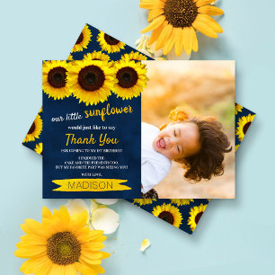 Carte De Remerciements Little Sunflower Navy Blue Photo Anniversaire
