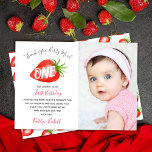 Carte De Remerciements Little Sweetie Strawberry 1er anniversaire Photo<br><div class="desc">Dites merci avec style avec ces cartes de remerciement de 1er anniversaire branchées. La photo et le libellé modèle est facile à personnaliser et votre famille et vos amis seront ravis de recevoir ces fabuleux remerciements.</div>