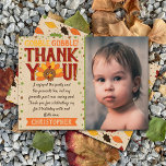 Carte De Remerciements Little Turkey Fall Thanksgiving 1er Birthday Photo<br><div class="desc">Dites merci avec style avec ces cartes de remerciement d'anniversaire branchées. La photo et le libellé du modèle sont faciles à personnaliser et votre famille et vos amis seront ravis de recevoir ces fabuleux remerciements.</div>