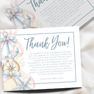 Carte De Remerciements Livres de bébé pour Baby Shower Bleu Prépa Côtière