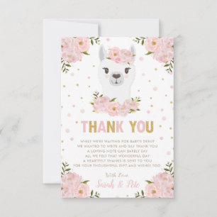 Carte De Remerciements Llama Baby shower rose pâle