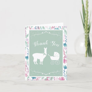 Carte De Remerciements Llama Baby shower vert mignon Hommes Neutre