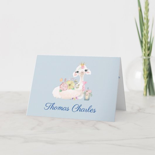 Carte De Remerciements Llama bleu et blanc avec fleurs Baby (Devant)