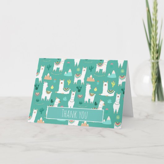 Carte De Remerciements Llama et Cactus en vert (Devant)