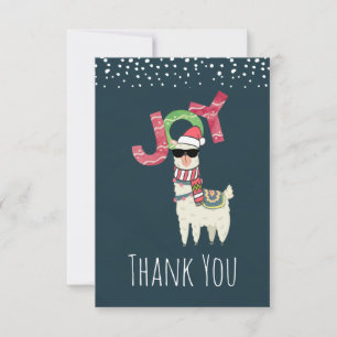 Carte De Remerciements Llama portant le chapeau de Père Noël et lunettes