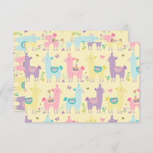 Carte De Remerciements Llamas rose, jaune pourpre mignonne adorable (Devant / Derrière)