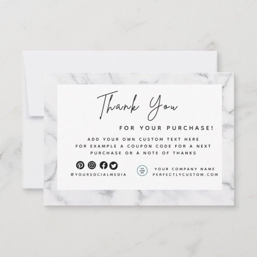 Carte De Remerciements logo de bordure Marbre blanc (Devant)