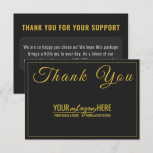 Carte De Remerciements Logo de la boutique chic Black Gold pour les média