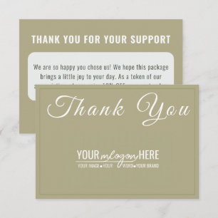 Carte De Remerciements Logo de la boutique Élégant Sage pour les médias s
