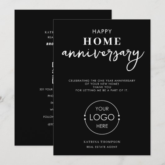 Carte De Remerciements Logo de l'agent immobilier Happy Home Anniversaire (Devant / Derrière)