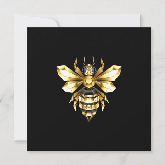 Carte De Remerciements Logo Faux Gold Foil Bee Polygonal sur Noir (Devant)