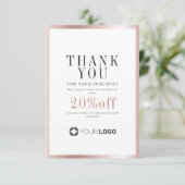 Carte De Remerciements Logo rose moderne de bordure en or petite entrepri (Debout devant)