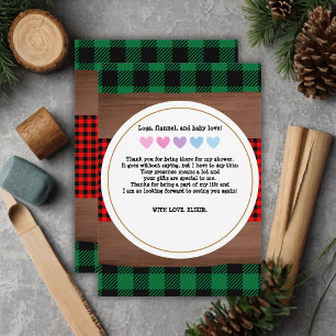 Carte De Remerciements Logs Flannel Rustic Plaid Hearts Baby shower