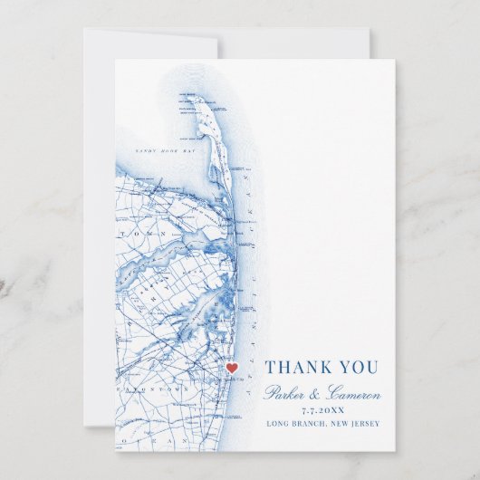 Carte De Remerciements Long Branch New Jersey Map Mariage Photo Flat (Devant)