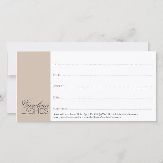 Carte De Remerciements Long Lashes Certificat Cadeau Crème Beige (Dos)