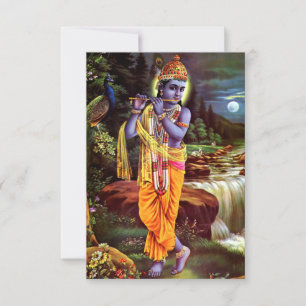 Carte De Remerciements Lord Krishna avec Flute Hindu Dieu
