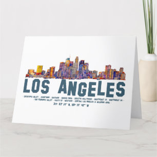 Carte De Remerciements Los Angeles Skyline. Noms et coordonnées des zones