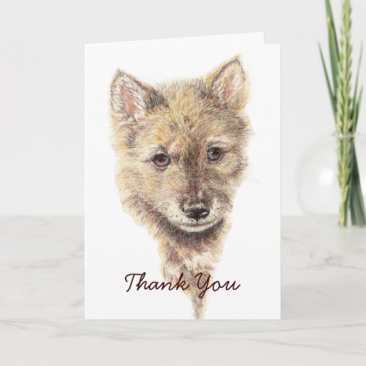 Carte De Remerciements Loup de Merci, loups, CUB, chiot, nature, faune (Devant)