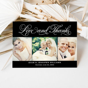 Carte De Remerciements Love and Thanks Black Script Mariage Photo Collage