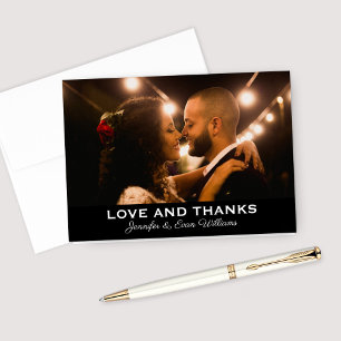 Carte De Remerciements Love and Thanks Black White Wedding Photo monogram