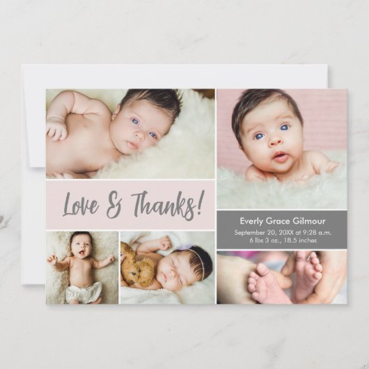 Carte De Remerciements Love and Thanks Blush Pink Photos Baby shower (Devant)