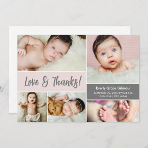 Carte De Remerciements Love and Thanks Blush Pink Photos Baby shower