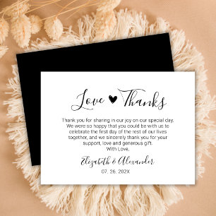 Carte De Remerciements Love and Thanks Calligraphy Script Mariage de coeu