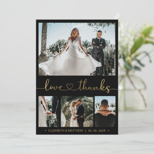 Carte De Remerciements Love and Thanks Gold Heart Script 4 Mariage photo (Debout devant)
