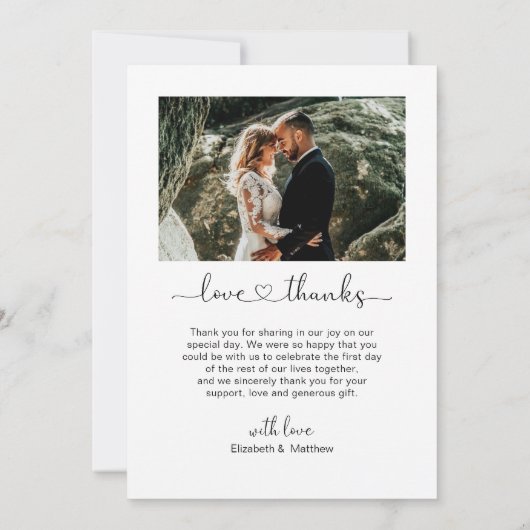 Carte De Remerciements Love and Thanks Gold Heart Script 4 Mariage photo (Dos)