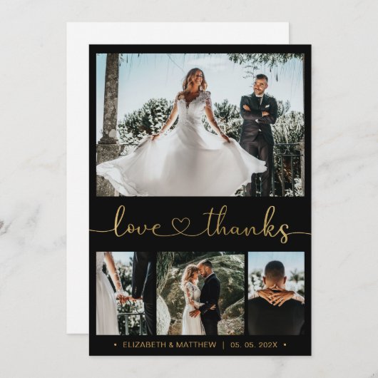Carte De Remerciements Love and Thanks Gold Heart Script 4 Mariage photo (Devant / Derrière)