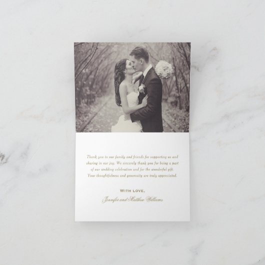 Carte De Remerciements Love and Thanks Gold Script Black Mariage Photo (Intérieur)