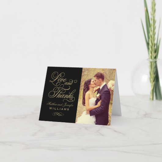 Carte De Remerciements Love and Thanks Gold Script Black Mariage Photo (Devant)