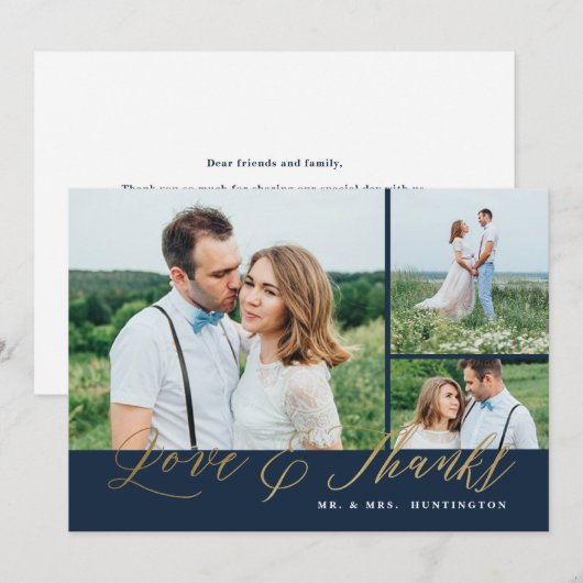 Carte De Remerciements Love and Thanks Gold Script Mariage photo (Devant / Derrière)