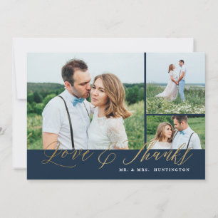 Carte De Remerciements Love and Thanks Gold Script Mariage photo