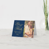 Carte De Remerciements Love and Thanks Gold Script Navy Wedding Photo (Devant)