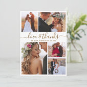 Carte De Remerciements Love and Thanks Gold Script Photo Collage Mariage (Debout devant)