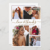 Carte De Remerciements Love and Thanks Gold Script Photo Collage Mariage (Devant / Derrière)