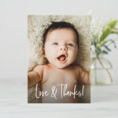 Carte De Remerciements Love and Thanks Handlettering Custom Baby Photo (Debout devant)