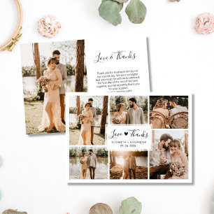 Carte De Remerciements Love and Thanks Heart Mariage 6 Photo Collage