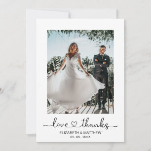 Carte De Remerciements Love and Thanks Heart Script 2 Mariage photo