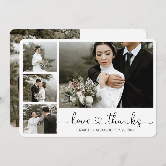 Carte De Remerciements Love and Thanks Heart Script Mariage Photo (Devant / Derrière)