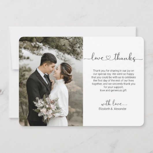 Carte De Remerciements Love and Thanks Heart Script Mariage Photo (Dos)