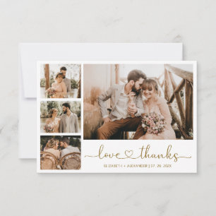 Carte De Remerciements Love and Thanks Heart Script Mariage Photo Collage