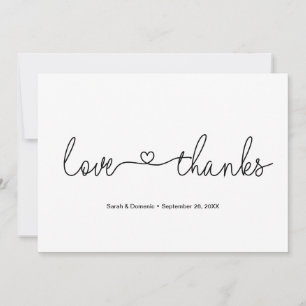 Carte De Remerciements Love and Thanks Heart Script Mariage photo personn
