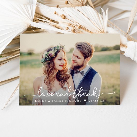 Carte De Remerciements Love and Thanks manuscrit Script Mariage Photo